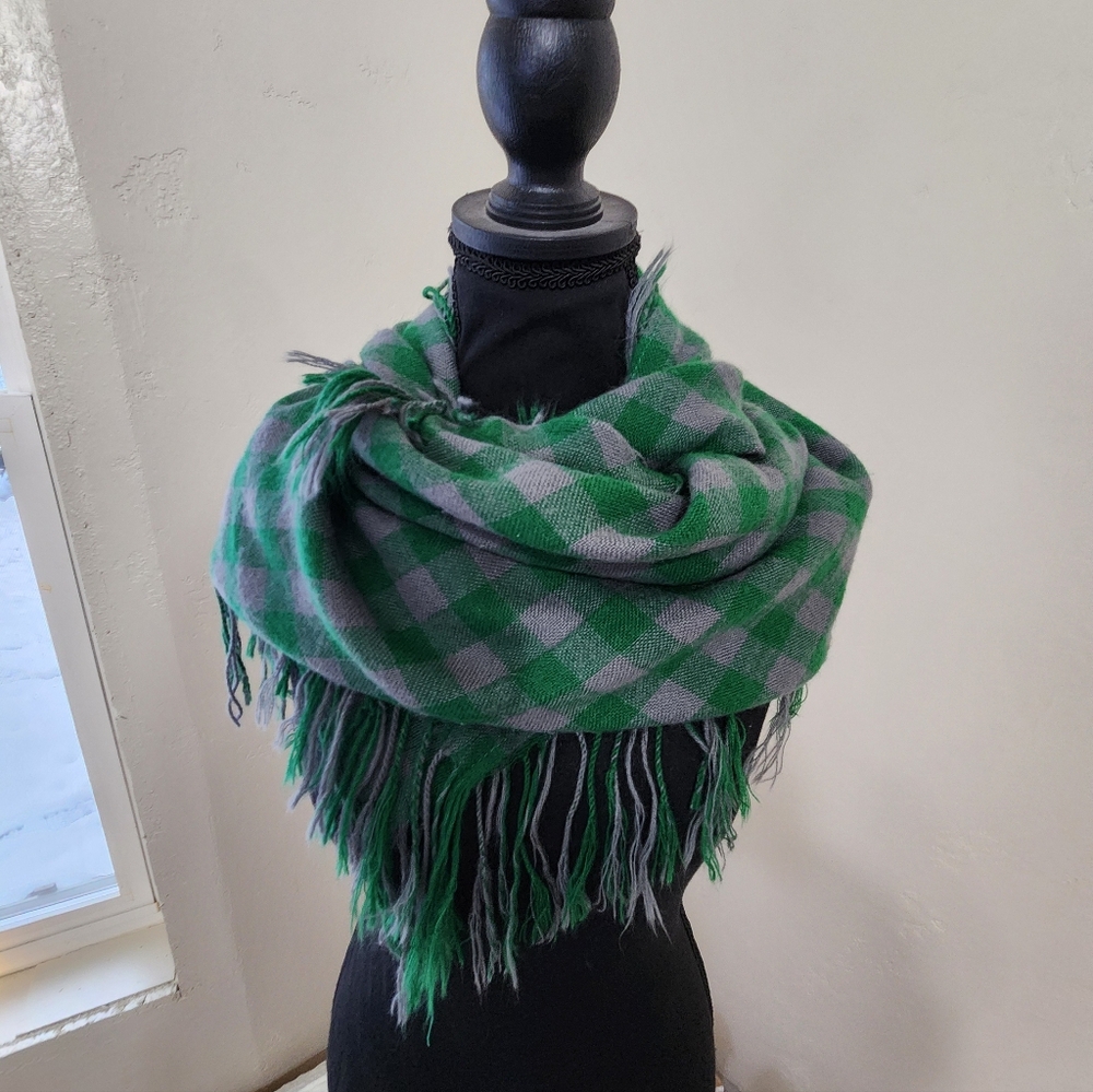 DownEast Green and Gray Plaid Scarf